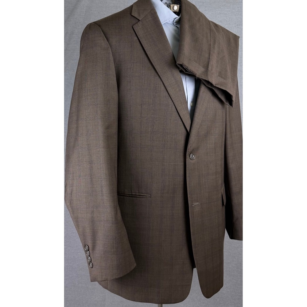 Hart Schaffner Marx Mens Brown Glen Plaid 2 Piece Suit 44L 37x32 Blazer Pants